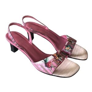 LN Jcon Vintage Pink Leather Royal Court Jester Kitten Heel Sandals - 6
